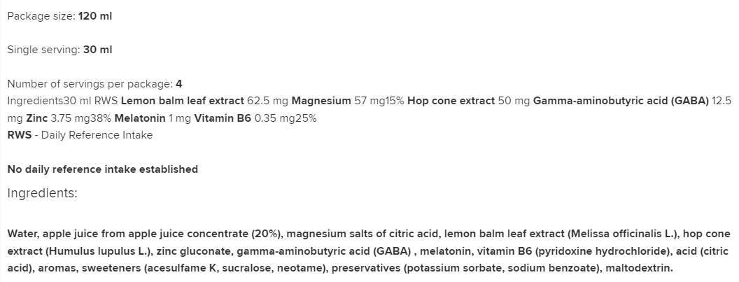 Słodkich Snów Shot | Za spanje in sprostitev 120 ml