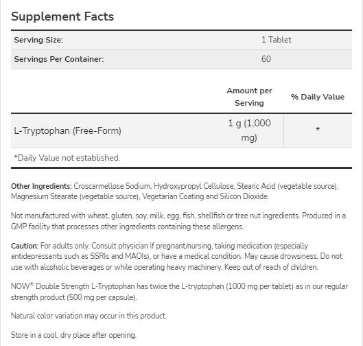 L-Tryptophan 1000 mg | Double Strength - 60 Таблетки - Feel You
