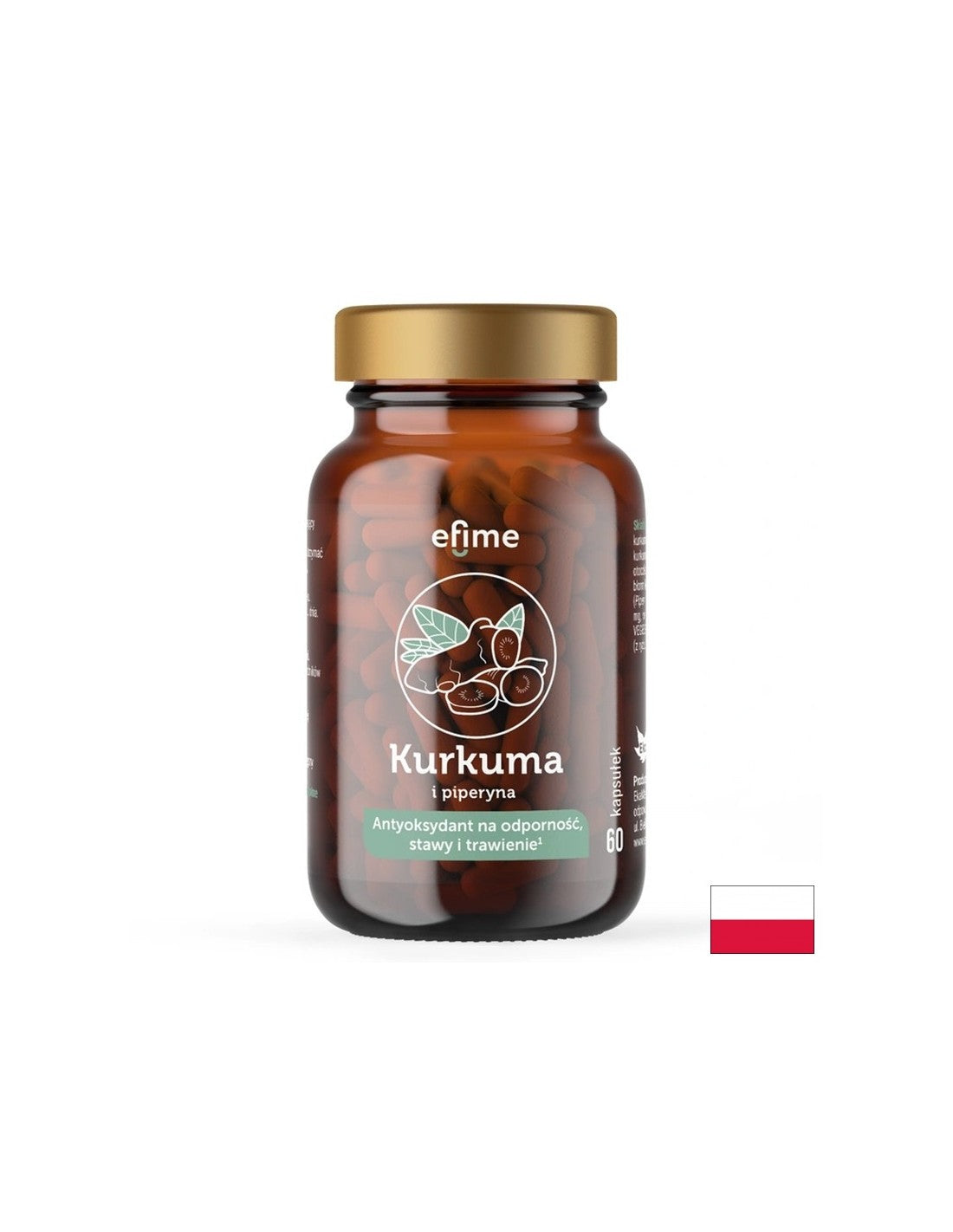 Za podporo sklepov in dobro prebavo - kurkuma + črni poper Efime, 60 kapsul