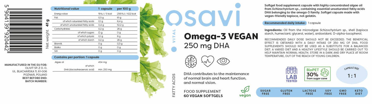 Omega-3 veganski | 250 mg DHA - 60 softgelov