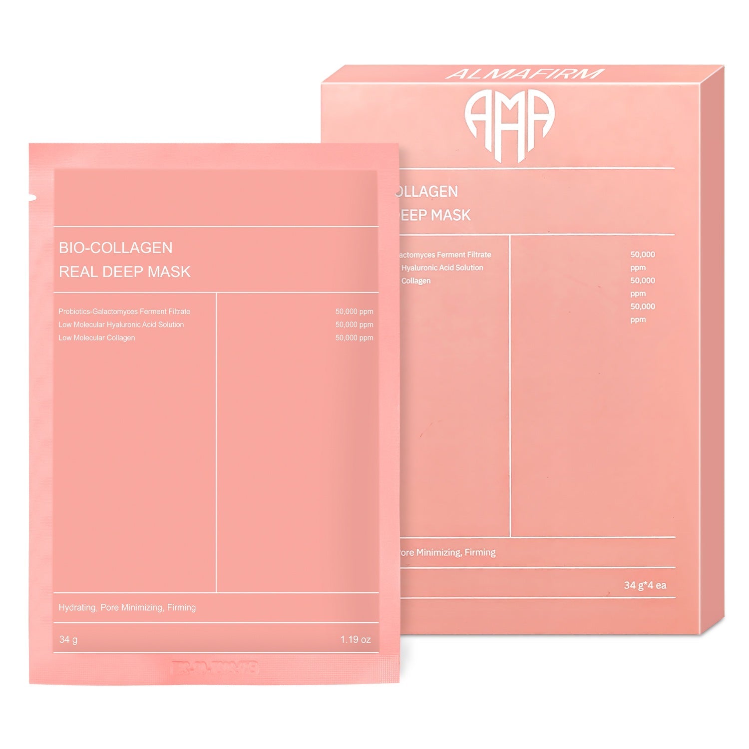 Korejska maska za obraz z biokolagenom, hialuronsko kislino, ceramidi in peptidi-1 škatlo (4 kosov)