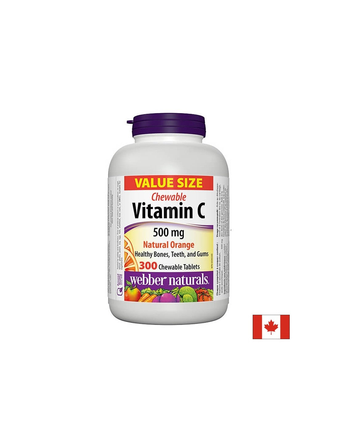 Vitamin C 500 mg Chewable - Vitamin C 500 mg, 300 chewable tablets Webber Naturals - Nutra Best Europe