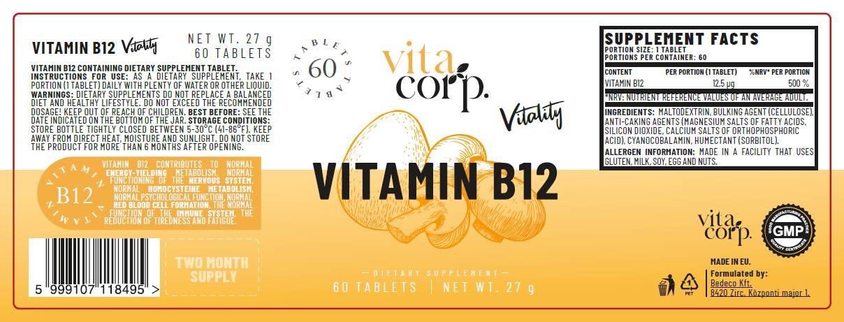 Vitamin B12 cianokobalamin 12,5 mcg - 60 tablet