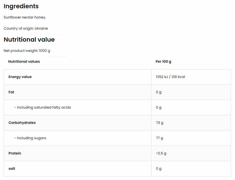 Naravni sončnični med / naravni sončnični med 1000 gramov