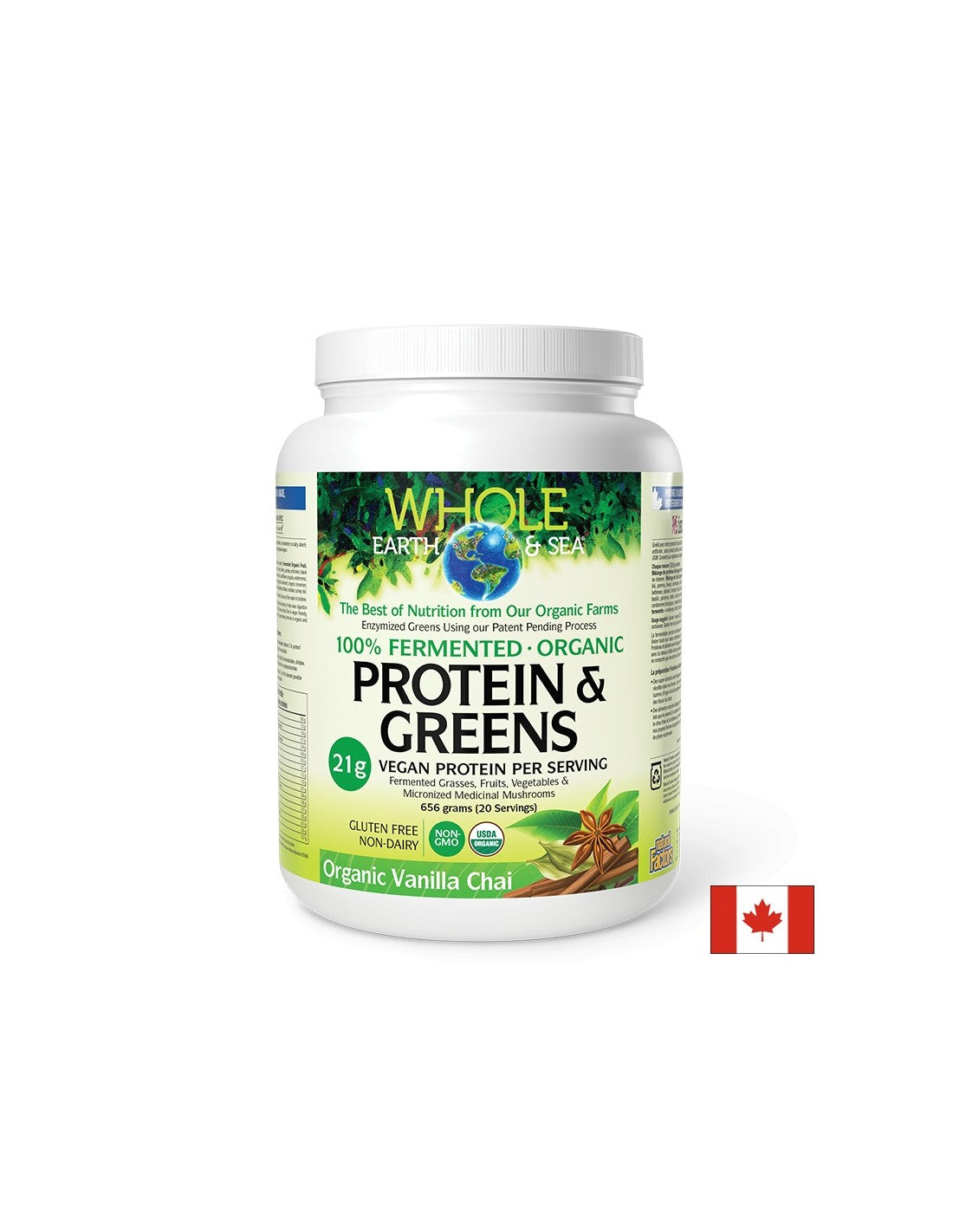 Organska fermentirana hrana in zdravilne gobe - celotna zemlja in morje® - vir beljakovin in antioksidantov, 656 g, prah