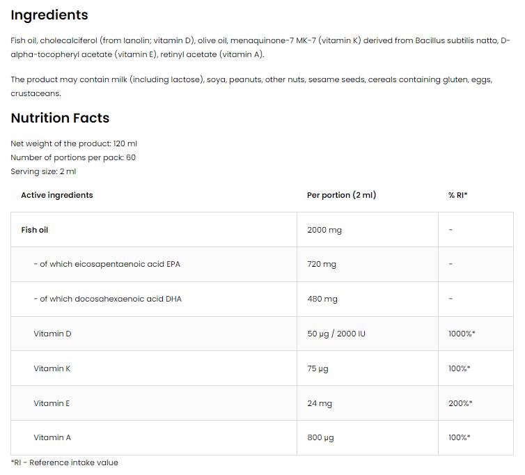 Omega 3 tekočina + adek | Vitamin A + D + E + K 120 ml