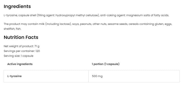 L-tirozin 500 mg 120 kapsul