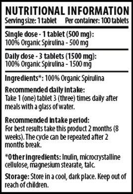 100% organska spirulina - 100 tablet