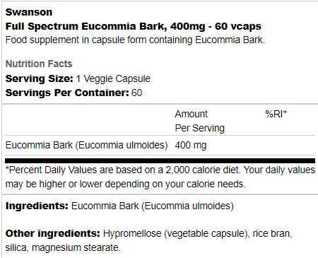 Celoten spekter eucommia lubje 400 mg 60 kapsul
