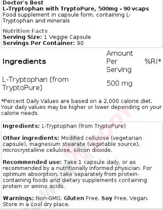 L-triptofan 500 mg | S triptopure - 90 kapsul