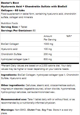 Najboljša hialuronska kislina + hondroitin sulfat / z bioceličnim kolagenom - 60 tablet