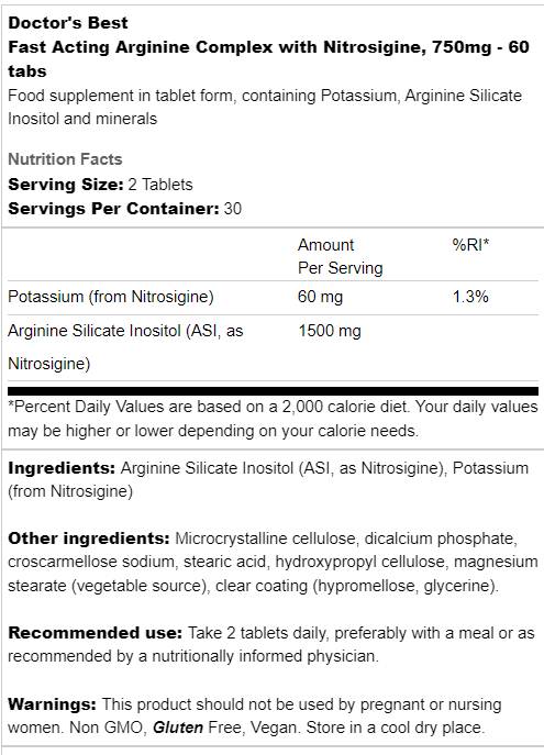 Hitro igralski argininski kompleks | Z nitrosiginom 750 mg - 60 tablet