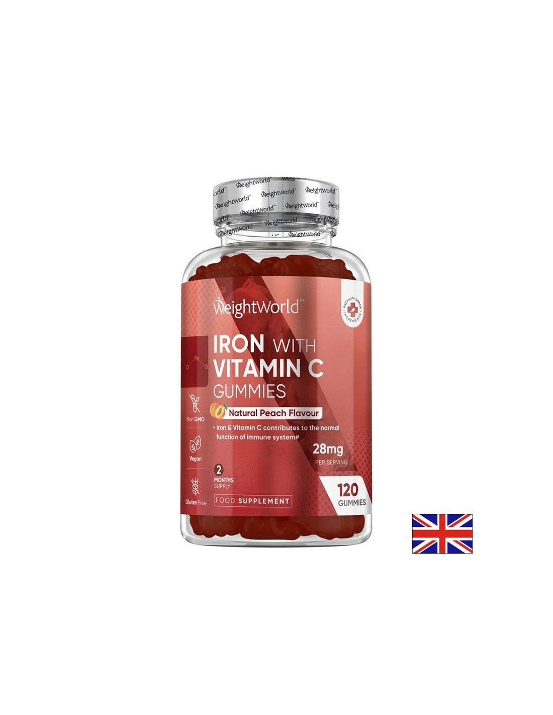 Anemija - železo + vitamin C gumi, 120 želejev tablete, okus breskve