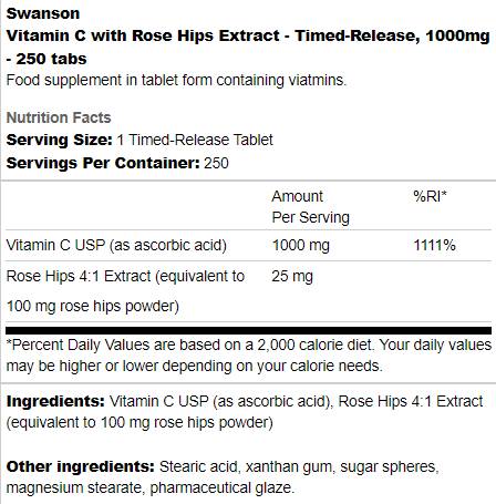 Vitamin C 1000 mg časovnega sproščanja | Z vrtnimi boki 250 steklenic