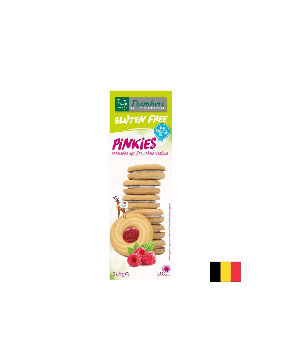 Piškoti brez glutena z vanilijevo smetano in malinami, 125 g