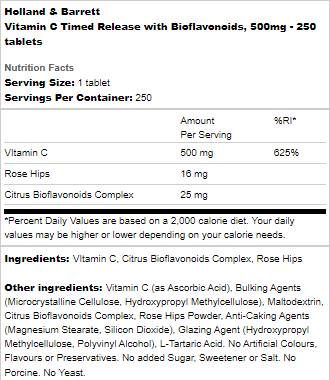 Vitamin C časovna sprostitev 500 mg | Z bioflavonoidi - 250 tablet