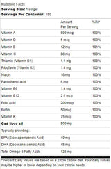 Olje jeter Cod 500mg | Z več vitamini - 180 gel kapsul