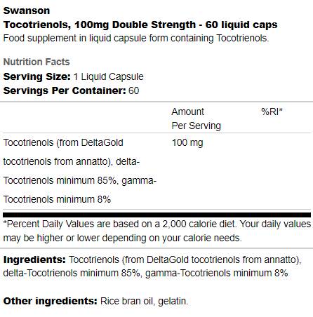 Dvojna trdnost Tocotrienols 100 mg 60 gel kapsul