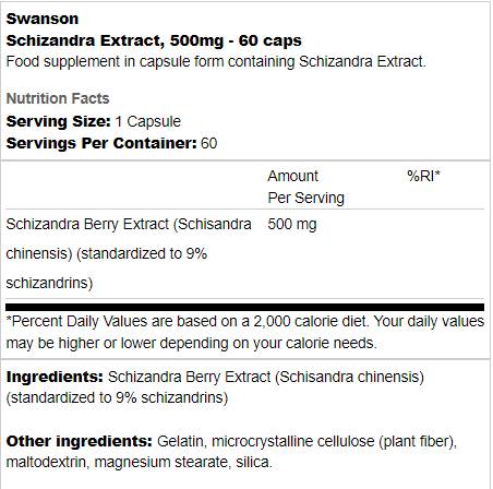 Schizandra Extract 500 mg 60 kapsul