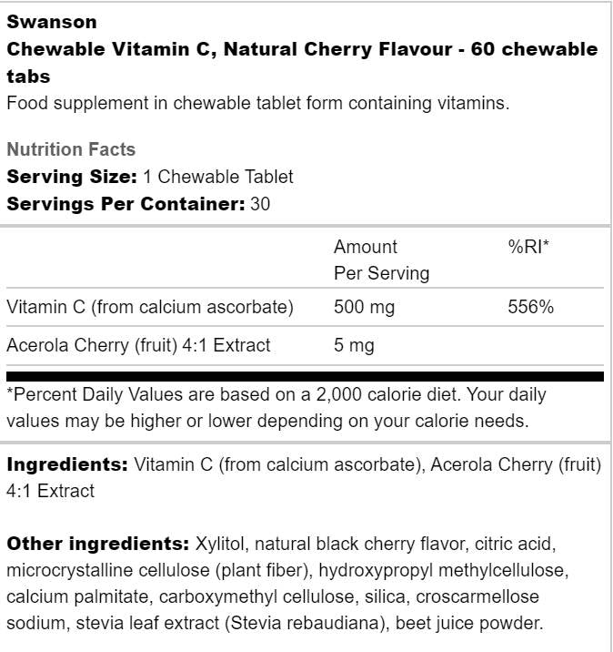 Žvečilni vitamin C 500 mg 60 tablet brez sladkorja