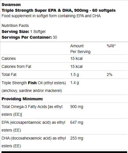 Trojna moč Super EPA in DHA 900 mg 60 SoftGels
