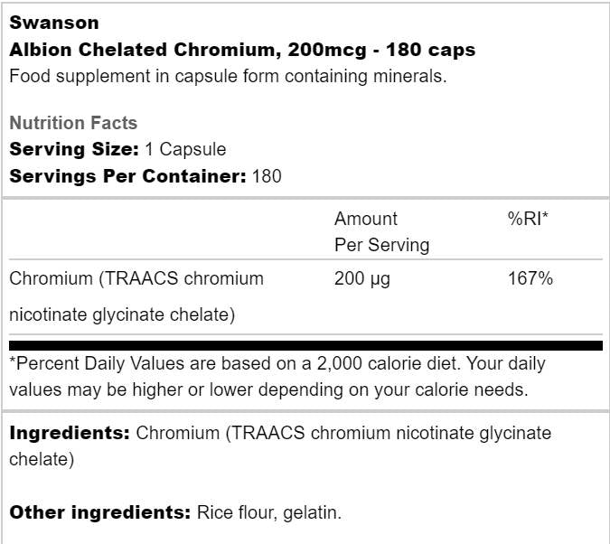 Albion Chelated Chromium 200 mcg 180 kapsul