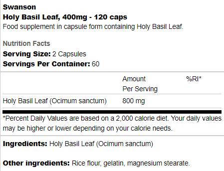 Sveti bazilijski list 400 mg 120 kapsul