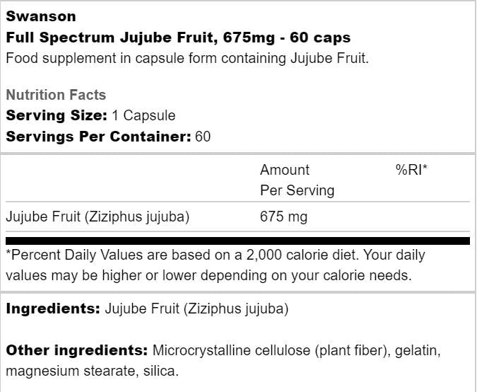 Celoten spekter jujube sadje 675 mg 60 kapsul