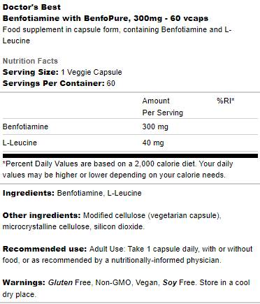 Najboljši benfotiamin 300 mg | Benfopure - 60 kapsul