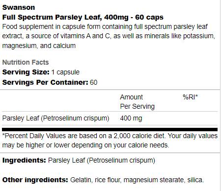 Peteršiljski list celotnega spektra 400 mg 60 kapsul