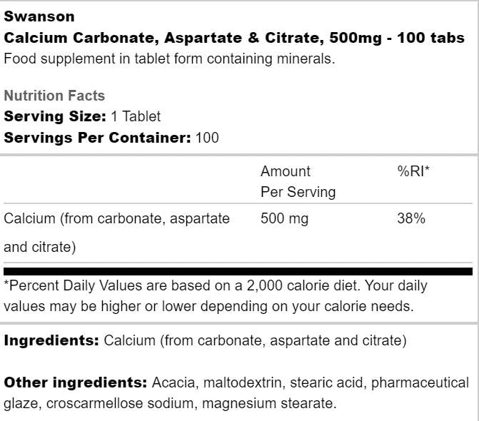 Kalcijev kompleks 500 mg | Karbonat, aspartat in citrat 100 tablet