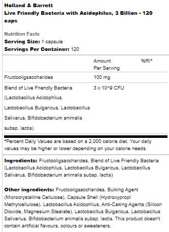 Live Friendly Bacteria | Z acidofilom 3 milijarde - 120 kapsul