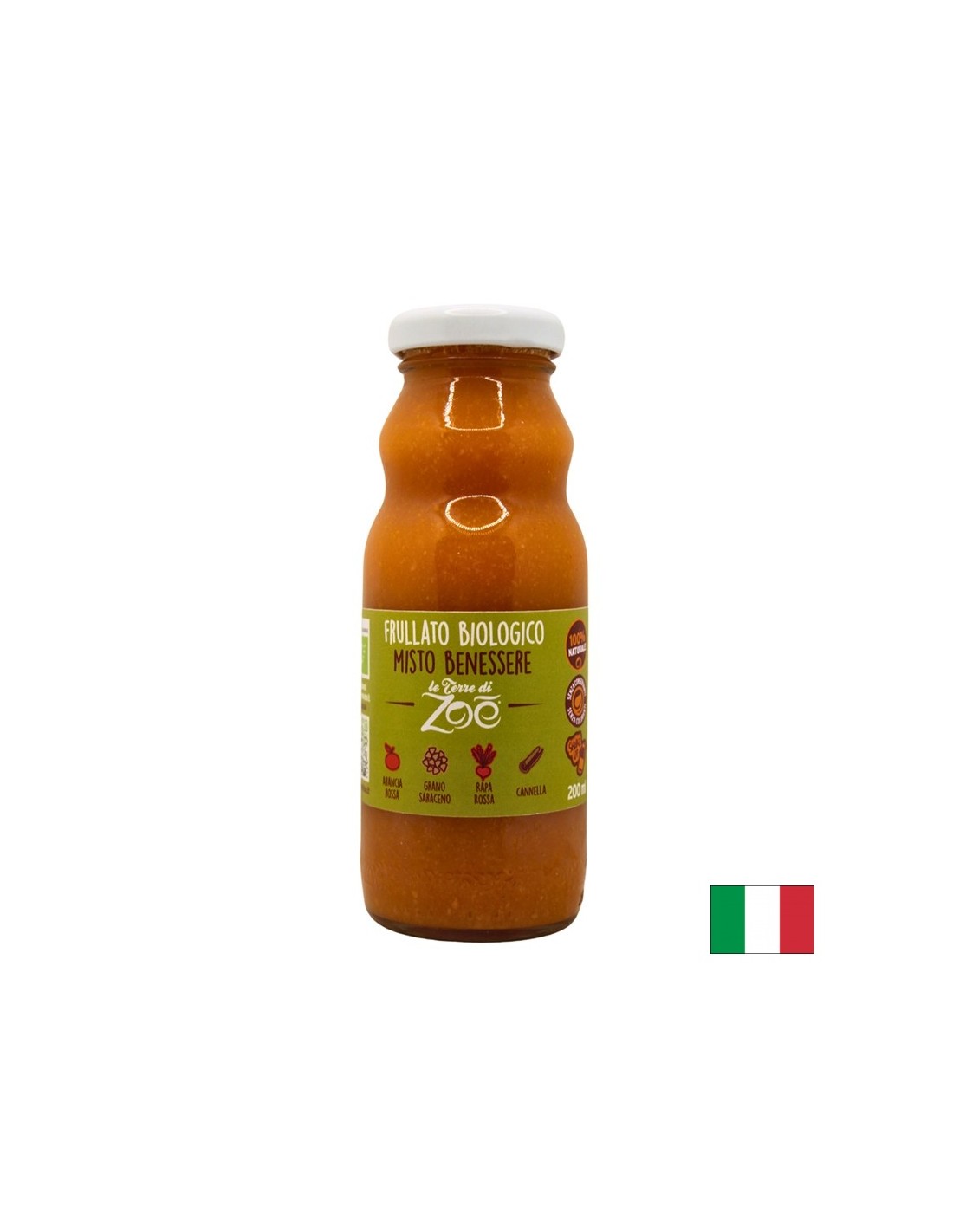 Organski smoothie s krvnim pomarančnim sokom, peso, ajdo, cimet, 200 ml