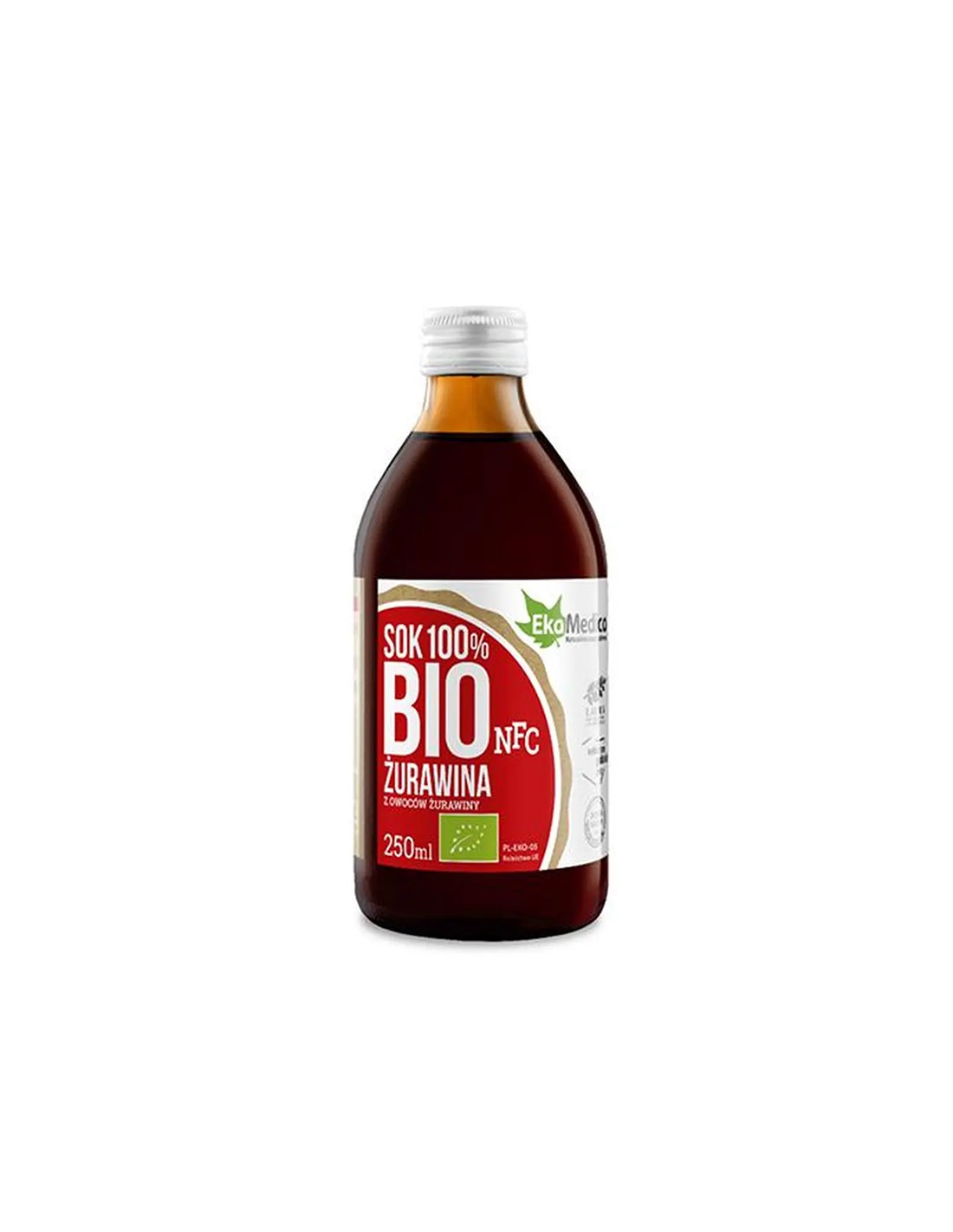 Organski brusnični sok z acerolo in naravnimi okužbami vitamina C - okužbe sečil, 250 ml, 5 odmerkov