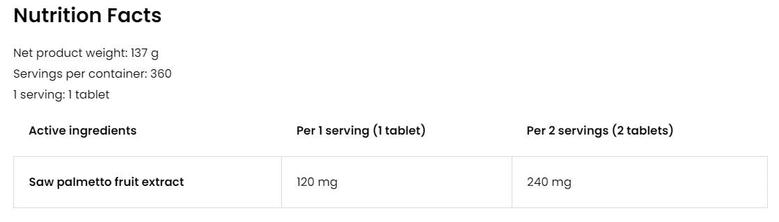 SAM PALMETTO EXTRACT 120mg | Vege 360 ​​tablet