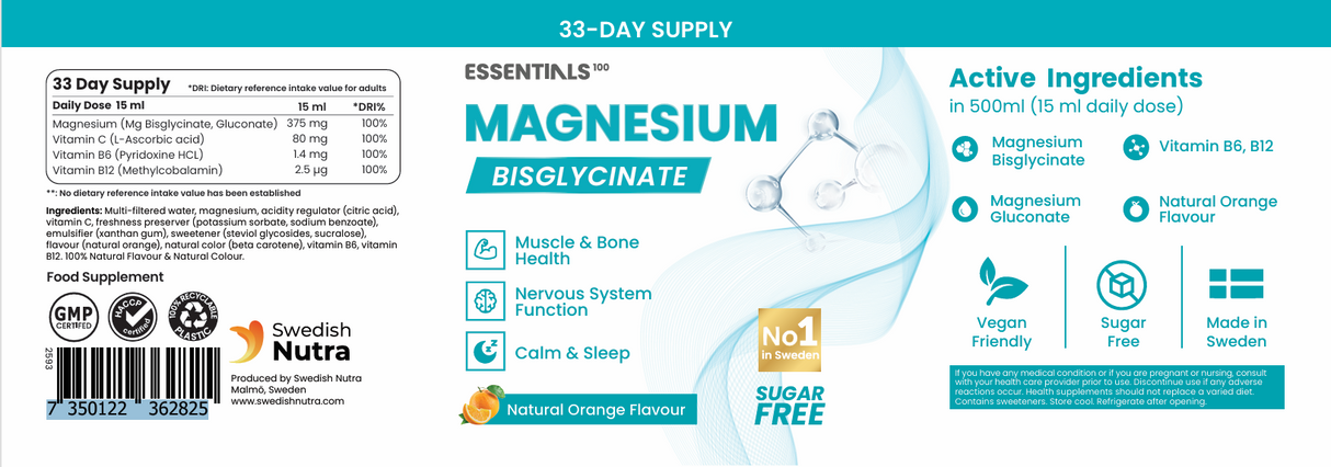 Tekoči magnezij 375 mg bisglicinata (50/33 odmerkov) - 500 ml