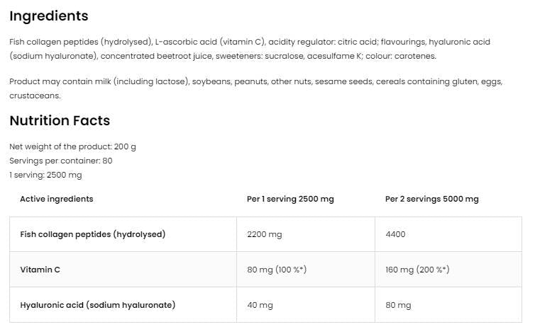 Pomorski kolagen in hialuronska kislina v prahu | z vitaminom C - 200 grama