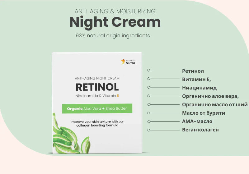 Nočna krema z retinolom, hialuronom in kolagenom 50 ml <tc>Swedish Nutra</tc>