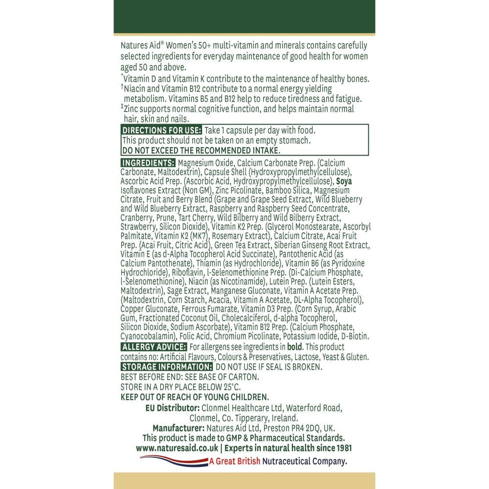 Kompleks za ženske 50+ (ženske 50+ več vitaminov in mineralov) 30 kapsul Naturesaid