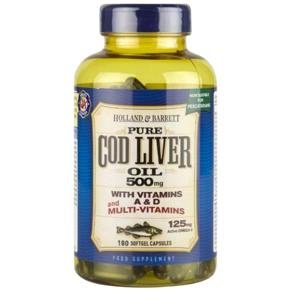 Olje jeter Cod 500mg | Z več vitamini - 180 gel kapsul