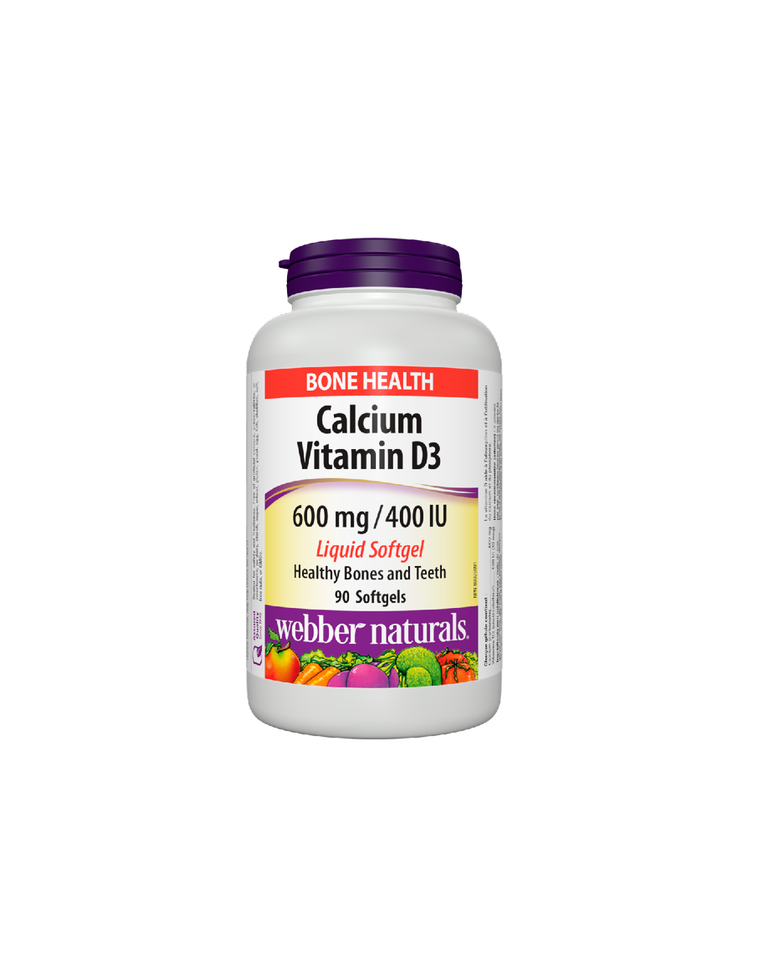 Kalcij 600 mg + vitamin D3 400 IE - Kostno-mišični sistem, 90 <tc>Webber Naturals</tc> Tekoče mehke gele