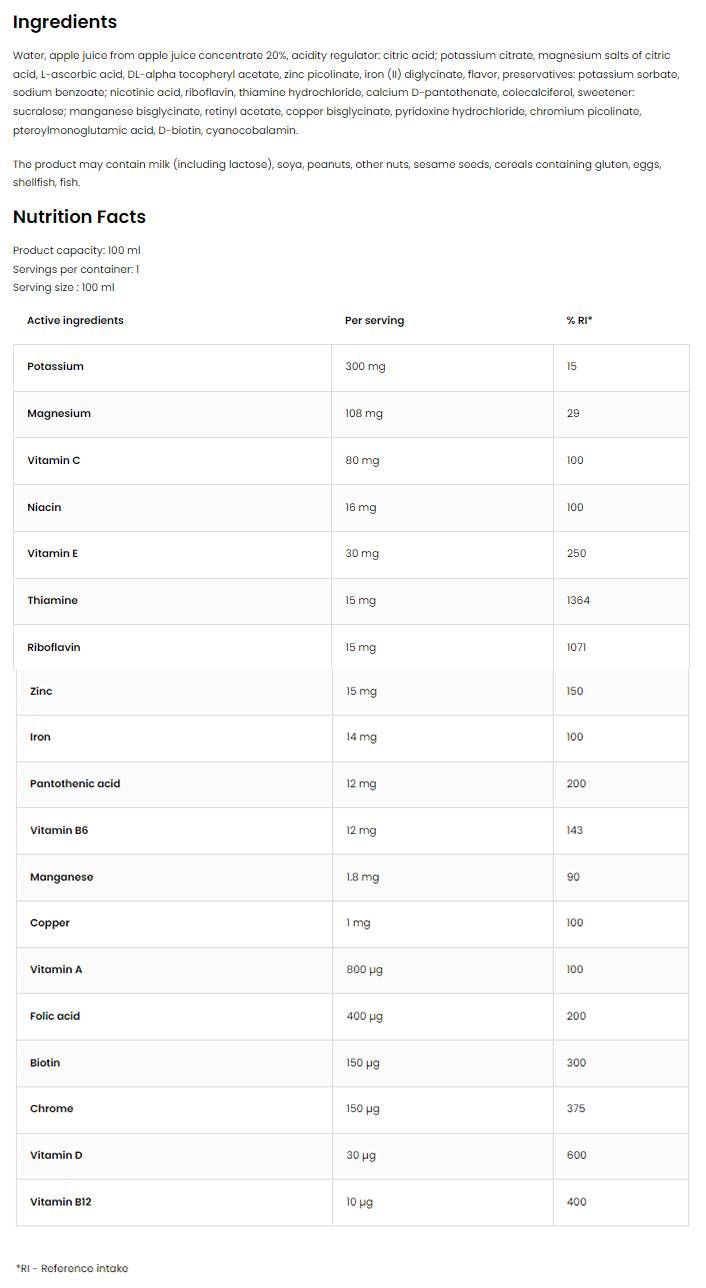 VIT & MIN SHOT | Multivitamin in mineralna formula - 25 x 100 ml