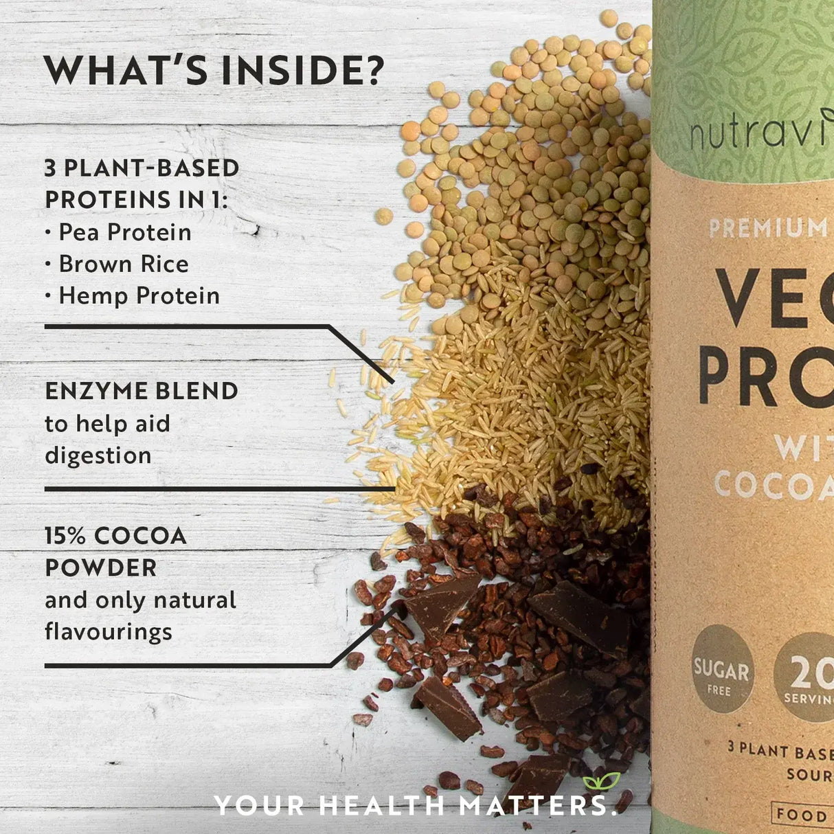 Veganske beljakovine + encimi - 750 g (čokolada) <tc>Nutravita</tc>