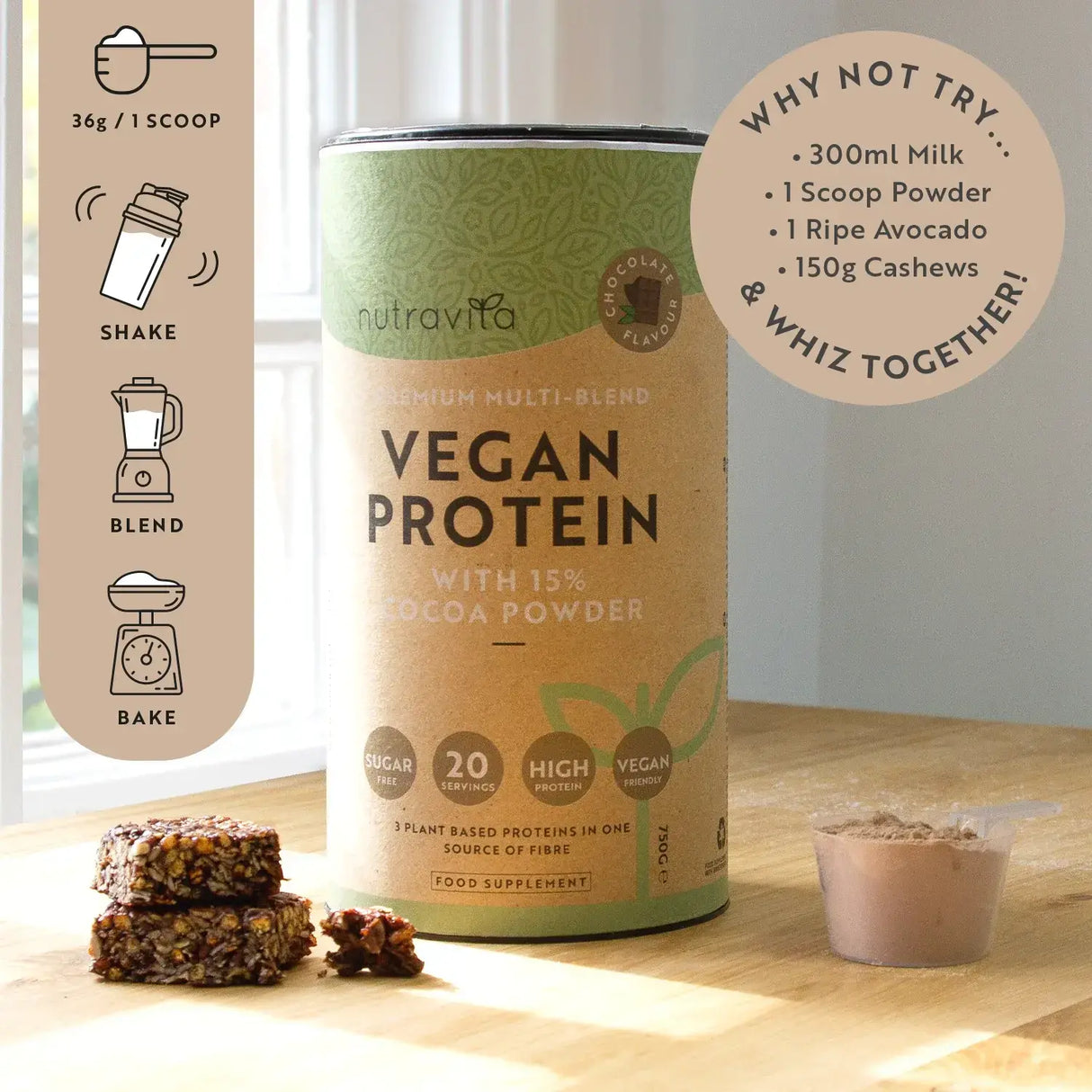 Veganske beljakovine + encimi - 750 g (čokolada) <tc>Nutravita</tc>