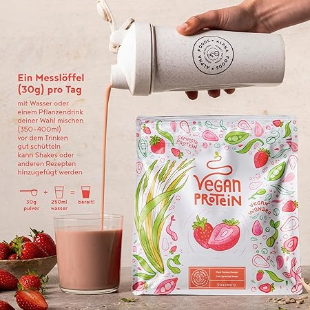 Veganska beljakovinska jagoda v prahu - 600 g, narejena v Nemčiji - Alpha Foods