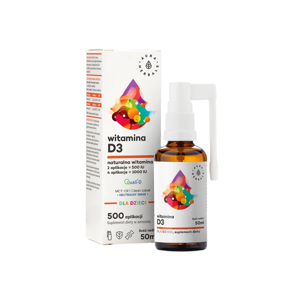 Nega kosti in močna imunost - Vitamin D3 za otroke in odrasle, Pršilo za usta, 50 ml <tc>Aura Herbals</tc>