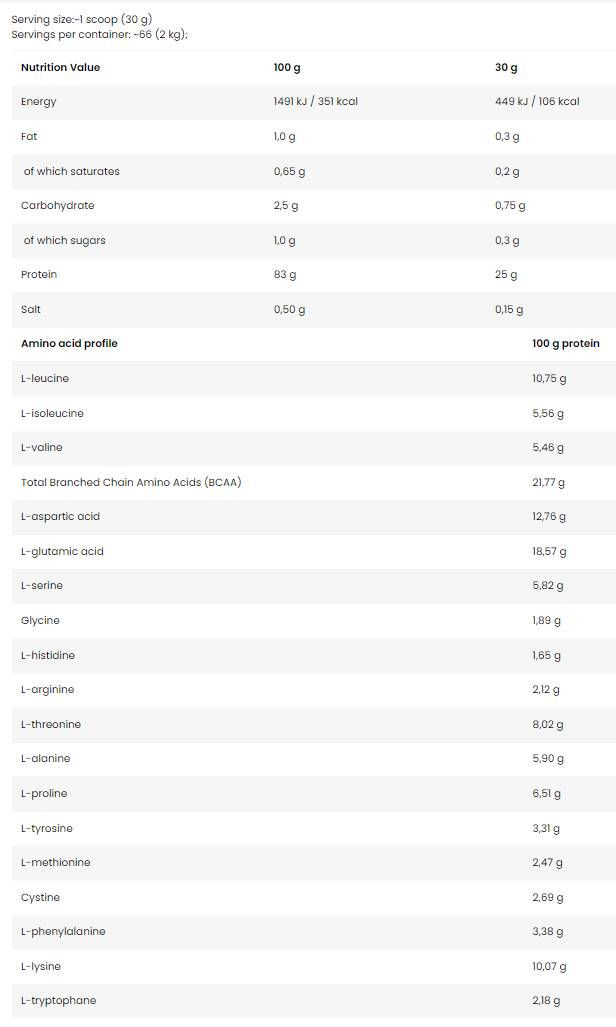 Levoiso Whey / 100% izolat sirotkinih beljakovin - 2000 gramov