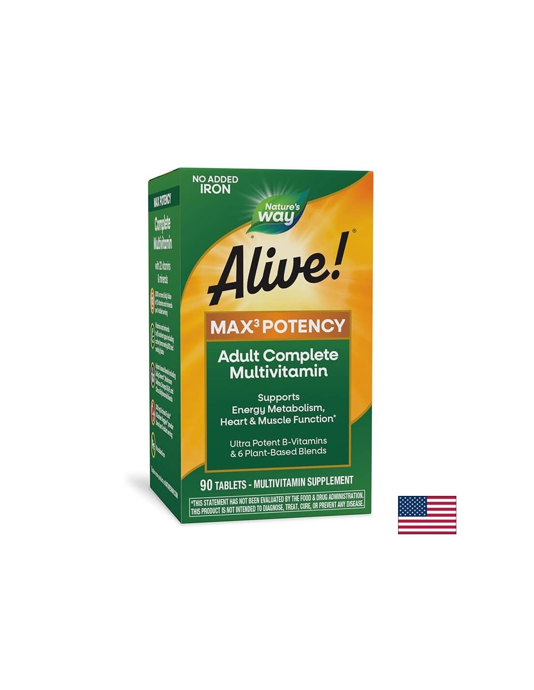 <tc>Alive</tc>!® Max6 Max Potency multivitamin (brez železa) <tc>Alive</tc>! / Multivitamini maksimalne jakosti (brez dodanega železa), 90 kapsul Nature's Way