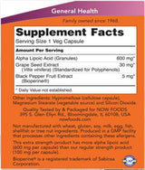 Alpha lipojska kislina 600 mg / dodatna trdnost - 120 kapsul