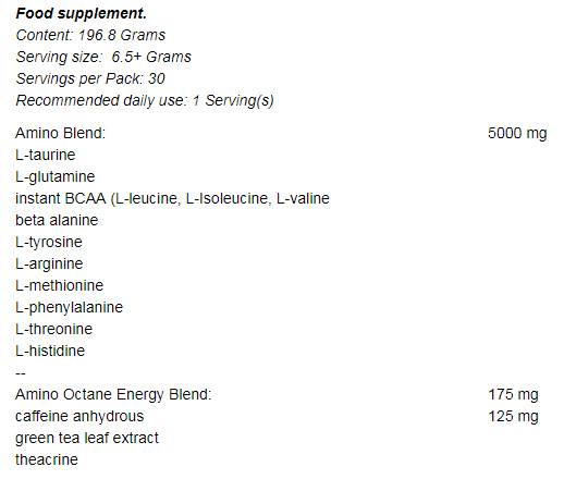 Amino oktana + energija mešanica 196 gramov